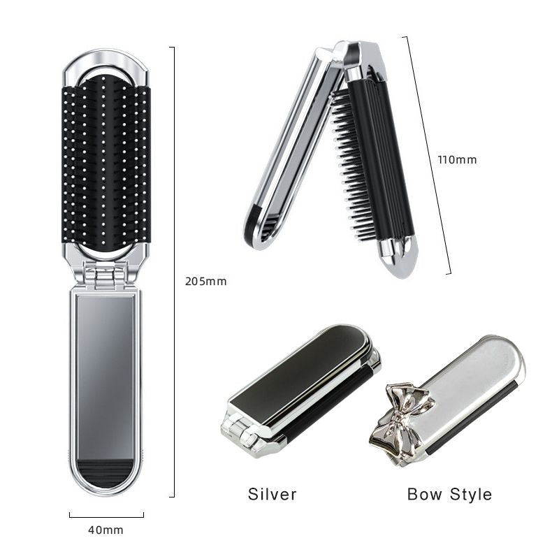 Pousbo® Travel Folding Mirror Hair Brush with Mirror