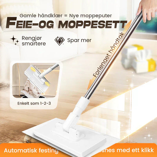 🧹 Engangsstøvmopp med 4 gjenbrukbare kluter