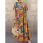 New Style Round Neck Casual Women's Retro Printed Loose Long Skirt