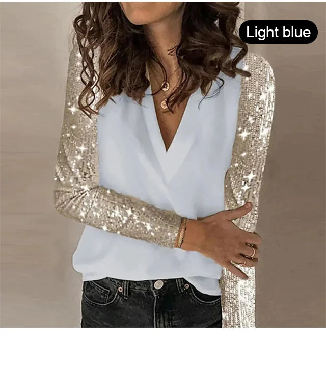 Fashion Sequin Splicing  Long Sleeves Top