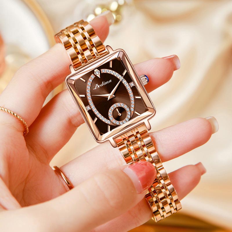 Fashion Square Ladies Rose Gold Diamond Watch