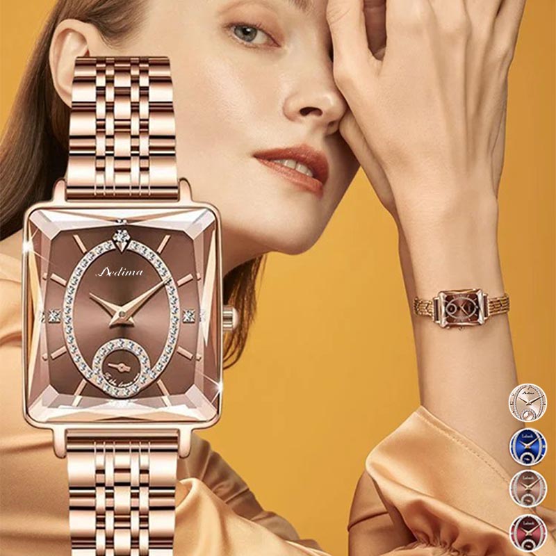 Fashion Square Ladies Rose Gold Diamond Watch