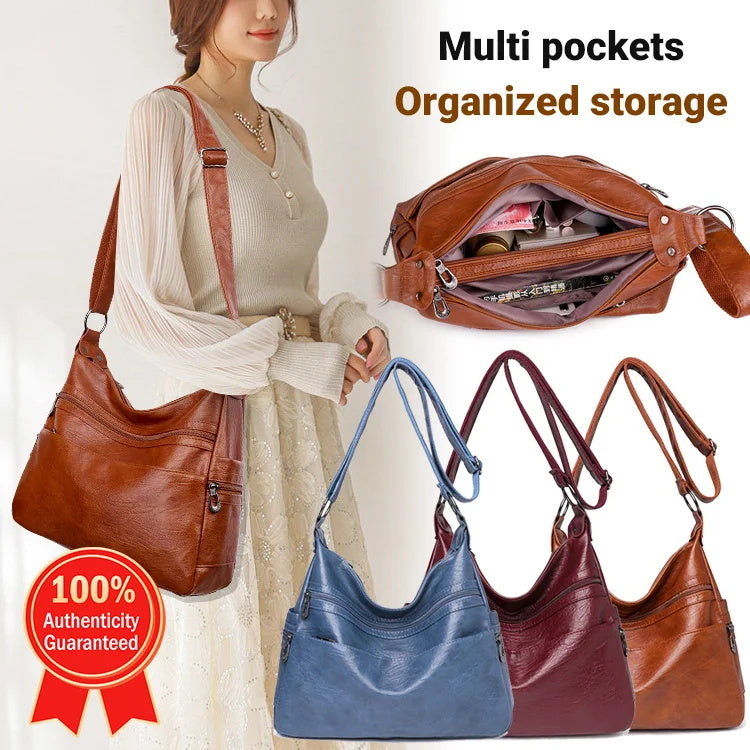 Trendy Large Capacity Soft Leather Shoulder Crossbody Bag