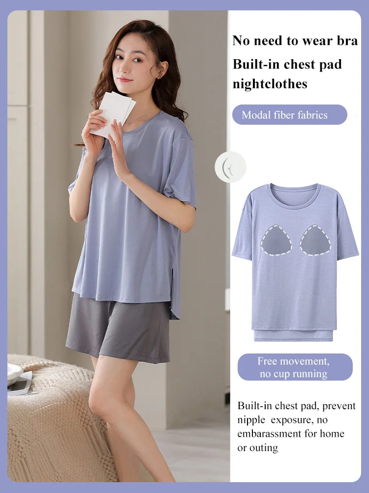 [With Chest Pad] New Ice Silk Cool Pajama Set