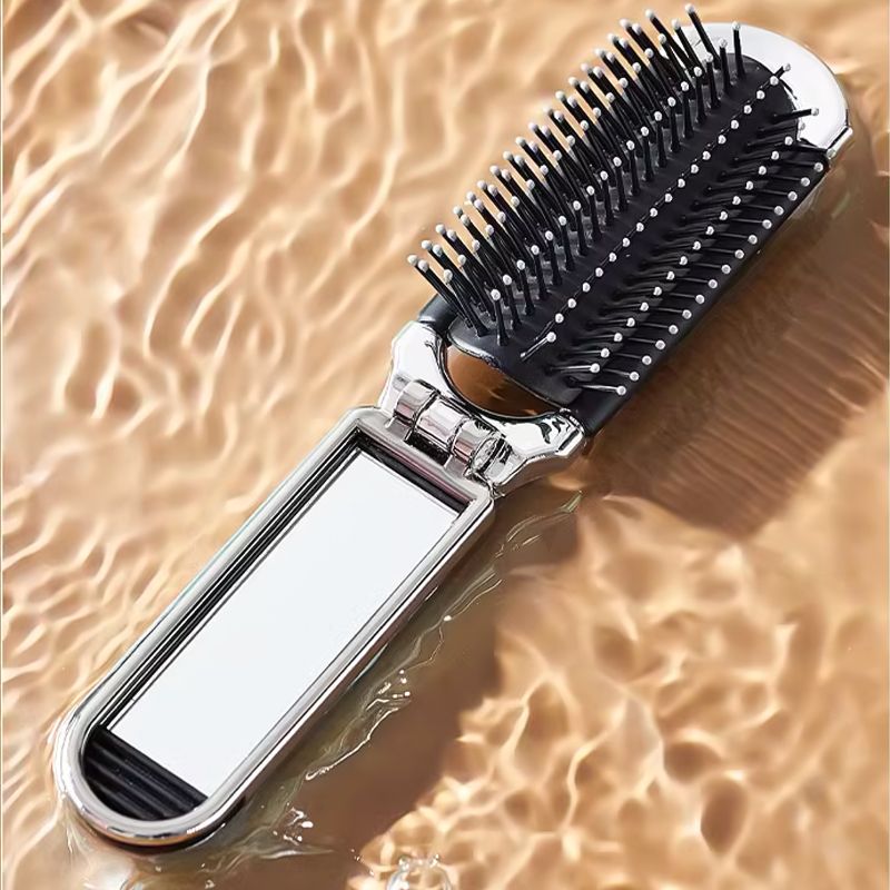 Pousbo® Travel Folding Mirror Hair Brush with Mirror