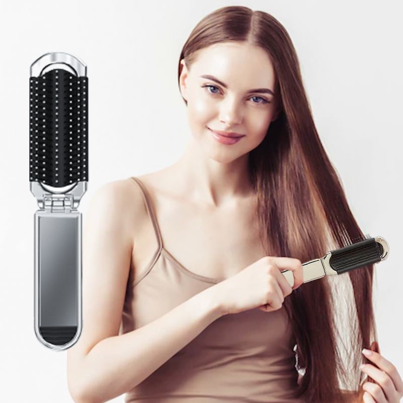 Pousbo® Travel Folding Mirror Hair Brush with Mirror