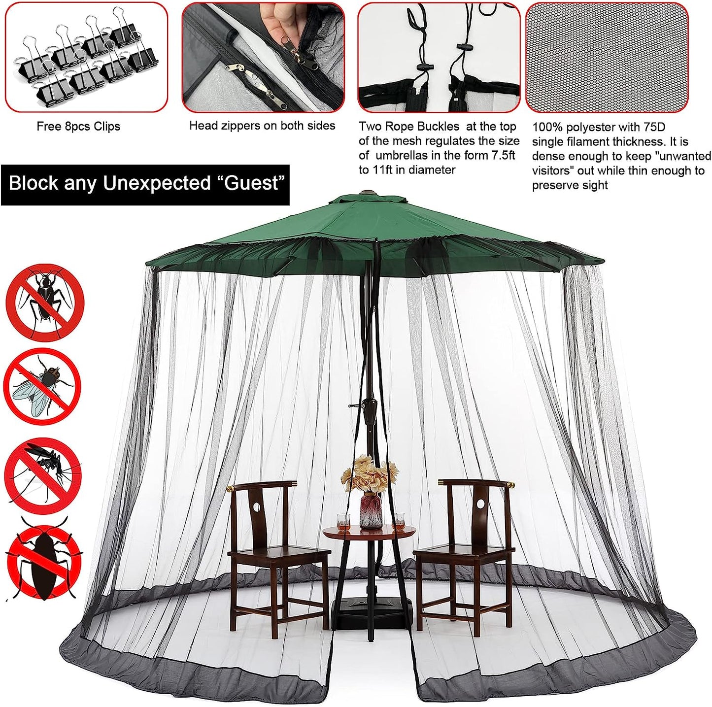 Garden Umbrella Table Screen Parasol Mosquito Net Cover