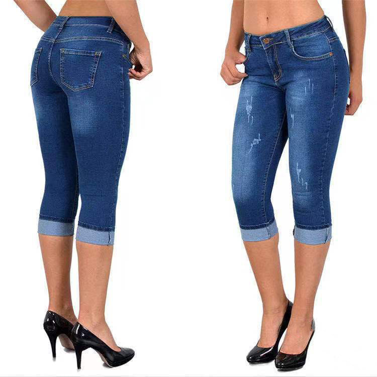 Ripped Roll Up Hem Capris Jeans