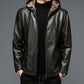 Men's simulated leather hooded jacket