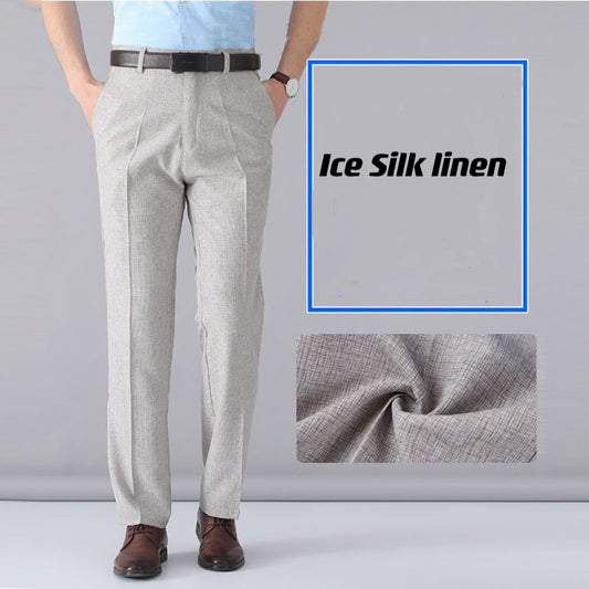 Middle-aged And Elderly Ice Silk Linen Casual Suit Pants