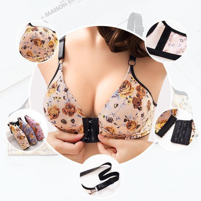 Women's Front Buckle Gathered Print Bra - Comfort, Style, and Support