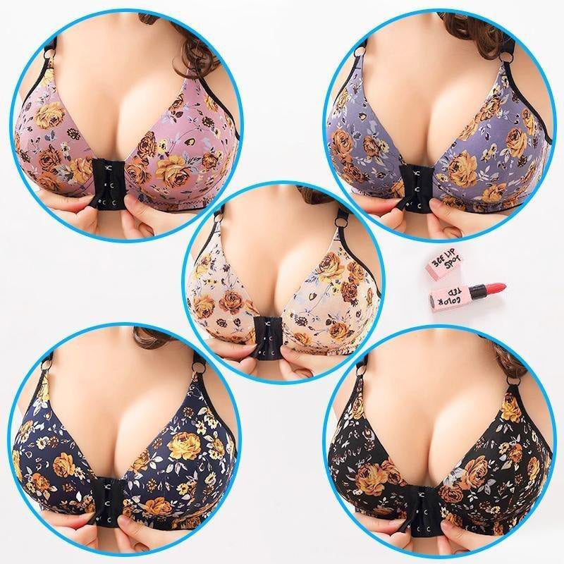 Women's Front Buckle Gathered Print Bra - Comfort, Style, and Support