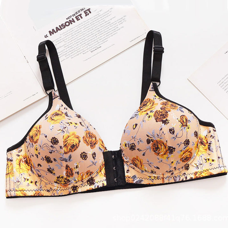 Women's Front Buckle Gathered Print Bra - Comfort, Style, and Support