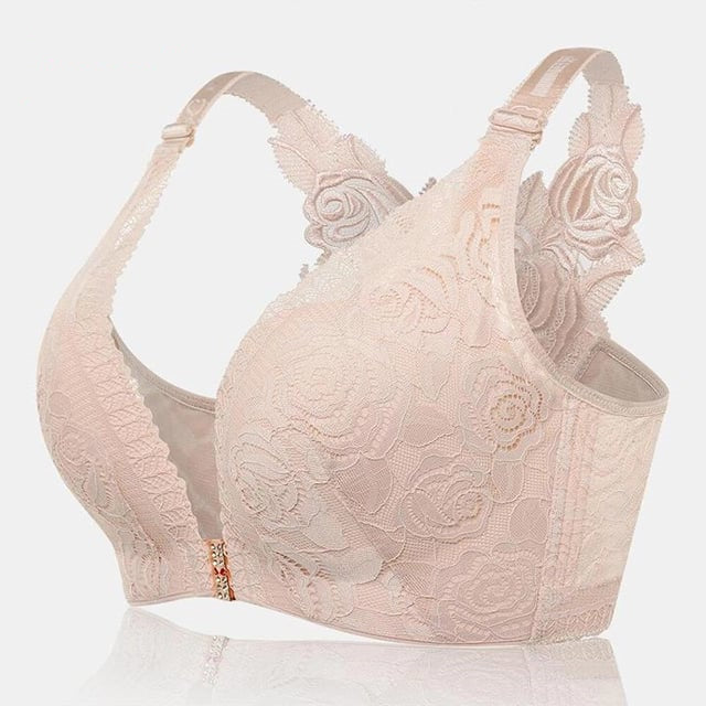 Rose Embroidery Front Closure Wirefree Bra