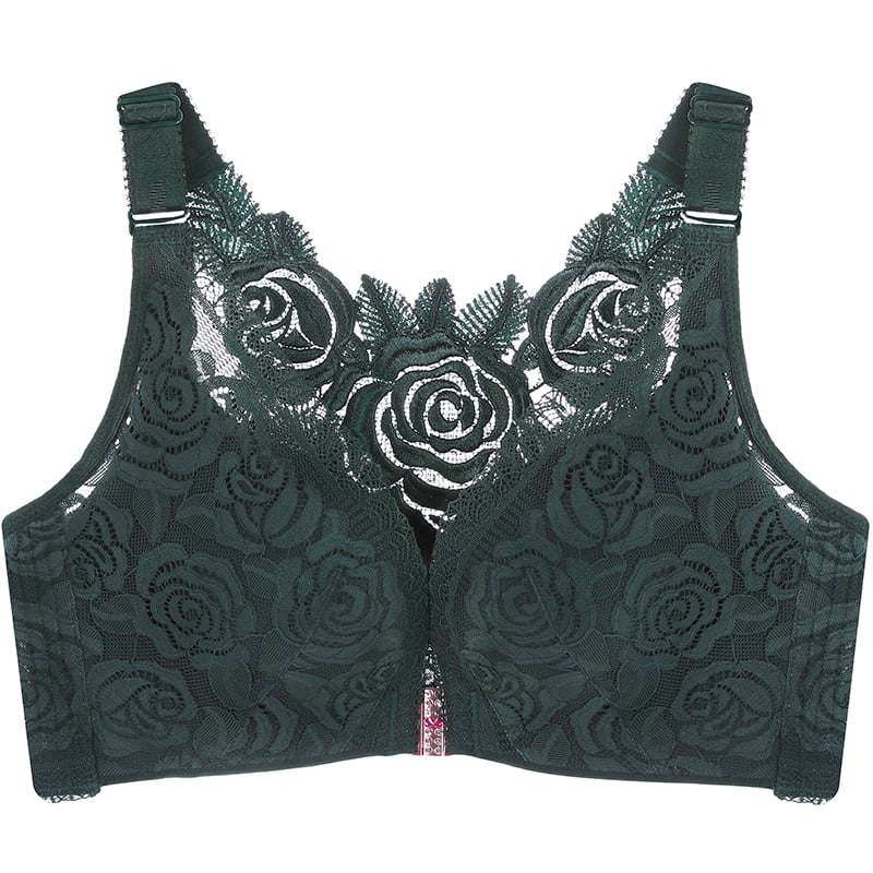 Rose Embroidery Front Closure Wirefree Bra