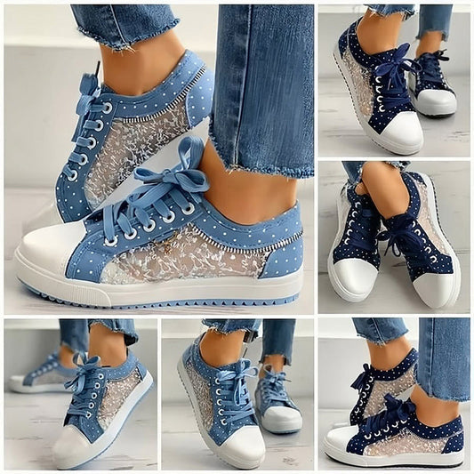 Damskie płaskie buty z okrągłym noskiem i sznurowaną cholewką