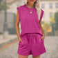 2-teiliges Set mit Oberteil mit Flügelärmeln und Rundhalsausschnitt und Shorts mit Kordelzug für Damen