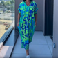 Vestido Casual Elegante Feminino com Estampa e Decote em V