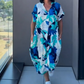 Vestido Casual Elegante Feminino com Estampa e Decote em V