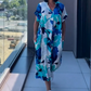 Vestido Casual Elegante Feminino com Estampa e Decote em V