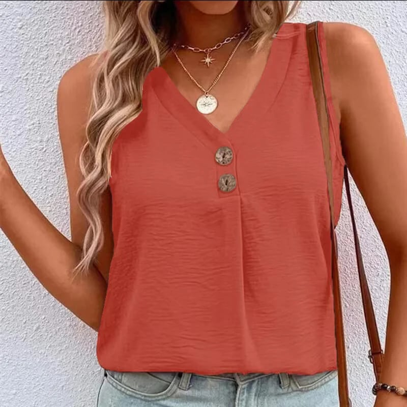 V-neck studded button-down sleeveless shirt