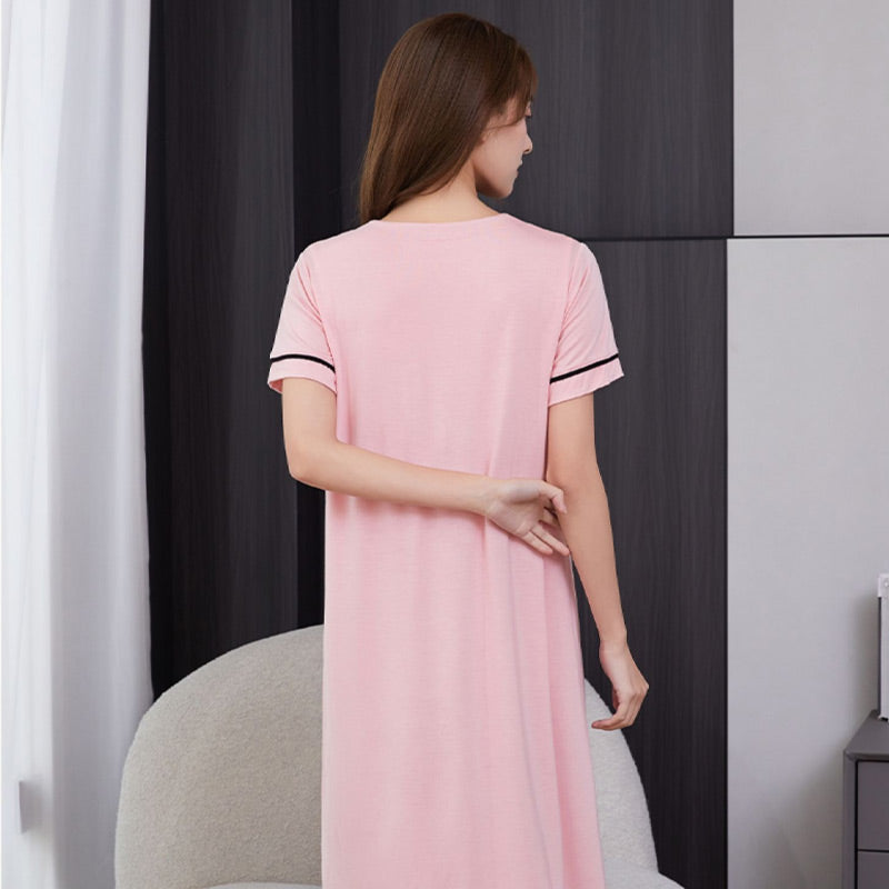 Super Soft Comfortable Short-sleeve Pajama Dress with Built-in Bra