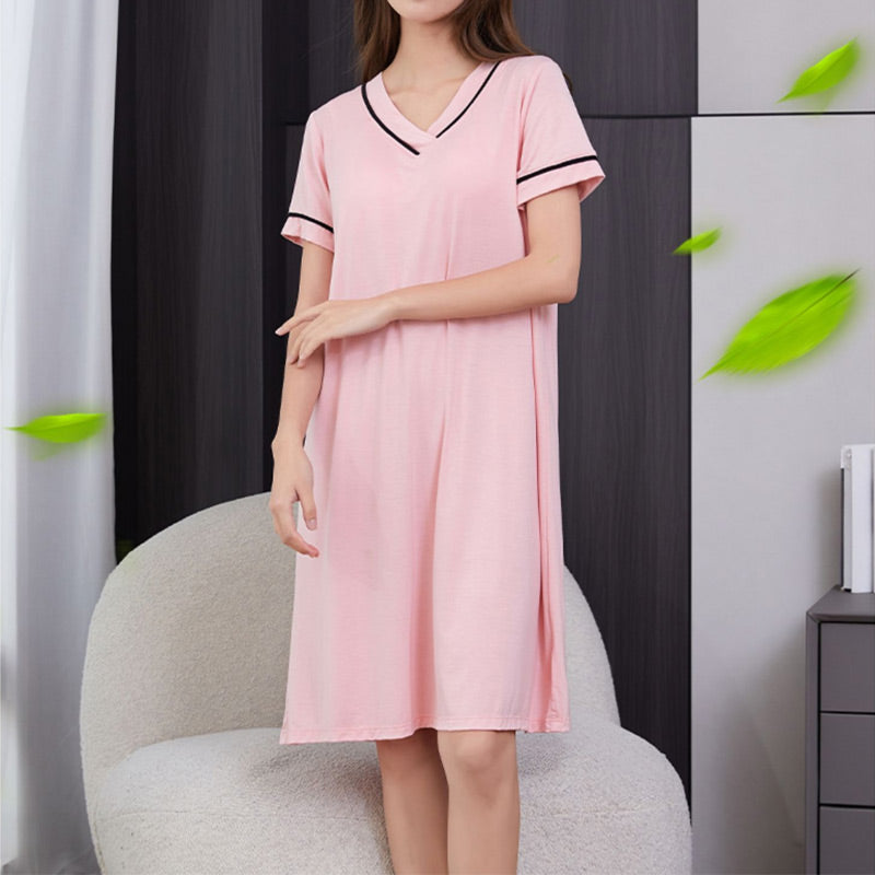 Super Soft Comfortable Short-sleeve Pajama Dress with Built-in Bra