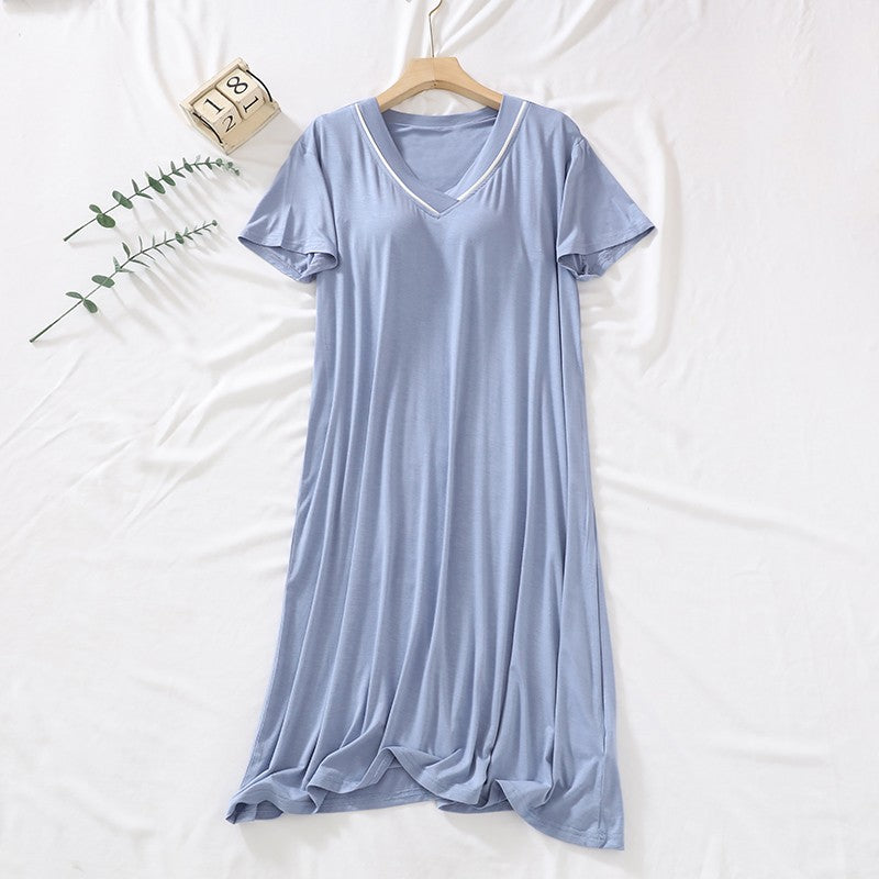 Super Soft Comfortable Short-sleeve Pajama Dress with Built-in Bra