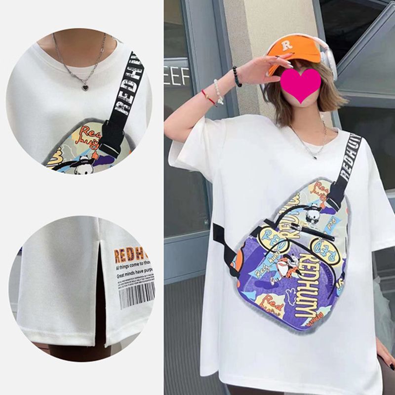 Women’s Unique Crossbody Bag Short Sleeve T-shirt with Zipper Pocket