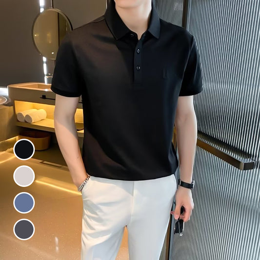 Men's Business Casual Solid Short Sleeve Lapel Shirt