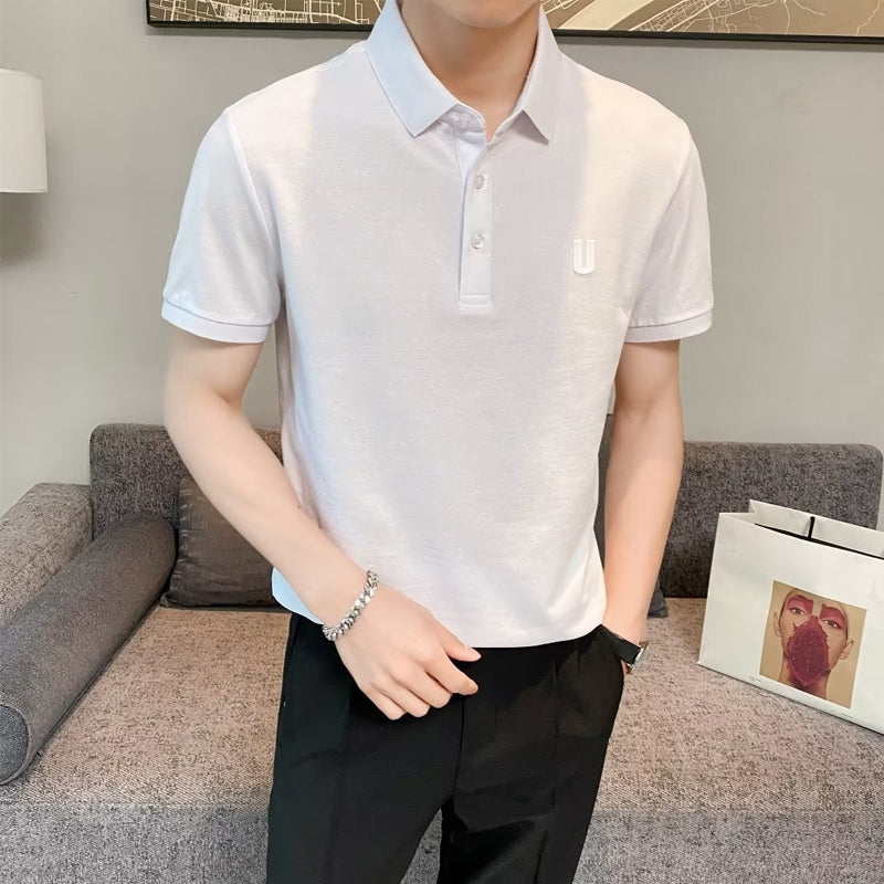 Men's Business Casual Solid Short Sleeve Lapel Shirt