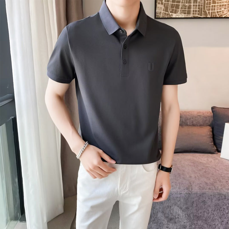 Men's Business Casual Solid Short Sleeve Lapel Shirt