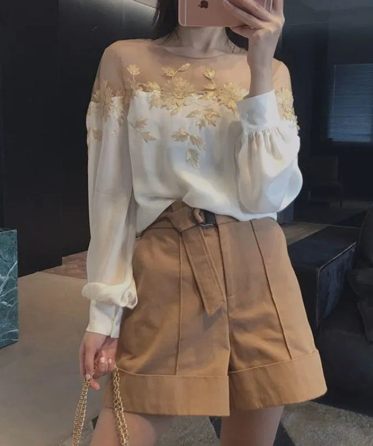 Lace Patchwork Embroidery Collar Shirt