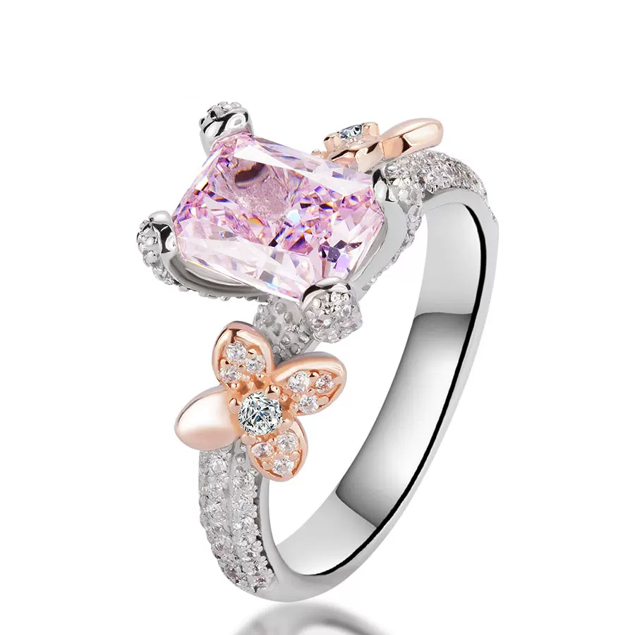 2CT 5A High Carbon Crushed Ice Cut Pink Ring in s925