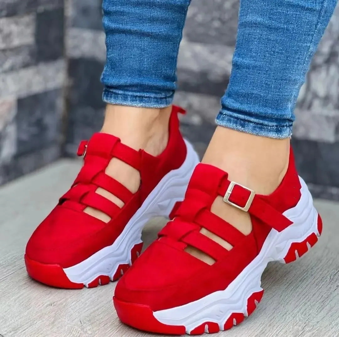 Chunky Soled Paneled Suede Cutout Sneakers