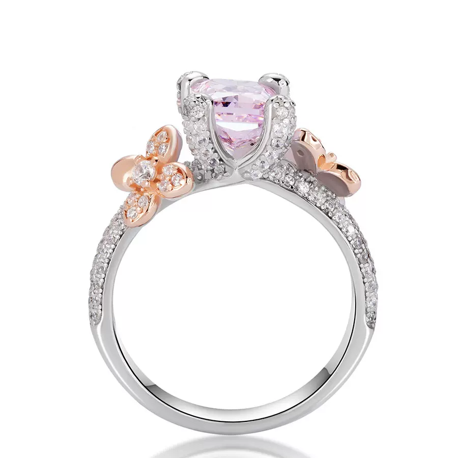 2CT 5A High Carbon Crushed Ice Cut Pink Ring in s925