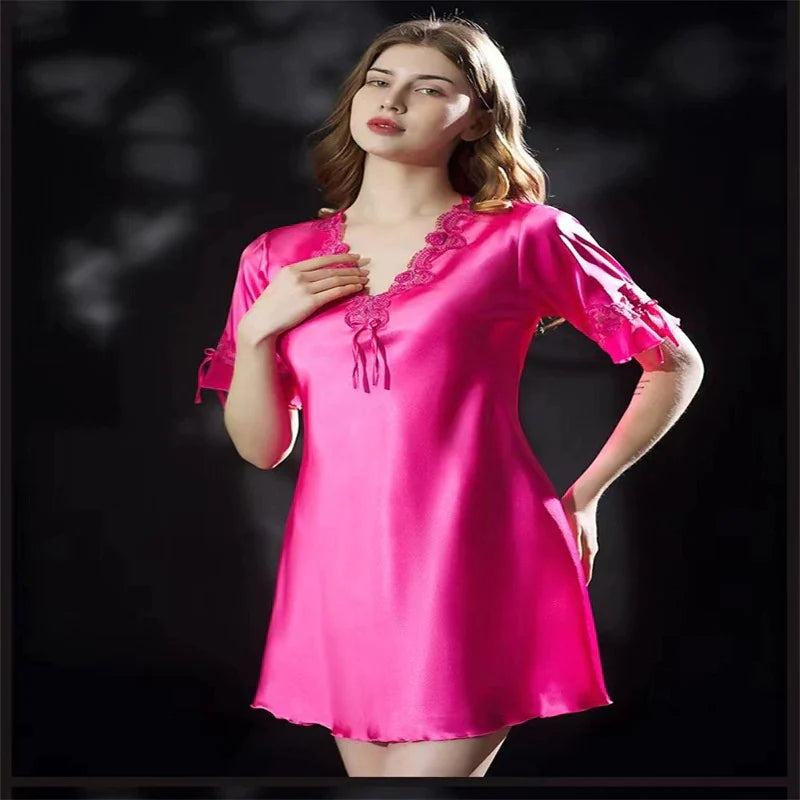 Lace Nightclothes Ice Silk Short Sleeve