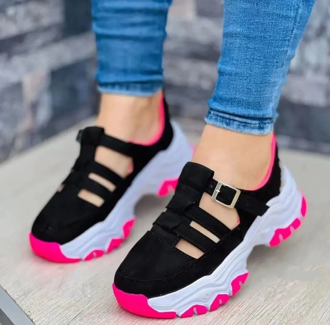 Chunky Soled Paneled Suede Cutout Sneakers