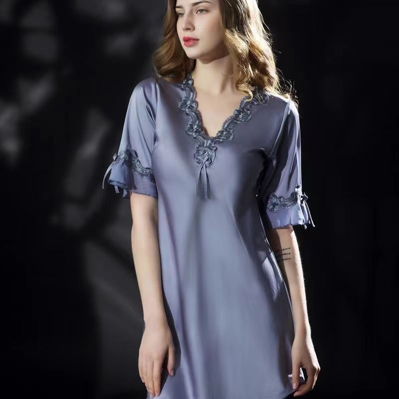 Lace Nightclothes Ice Silk Short Sleeve