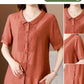 Breathable cotton linen High-end women's short-sleeved shirt