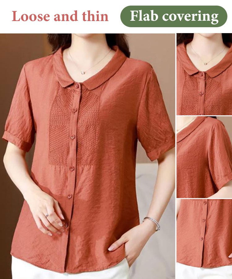 Breathable cotton linen High-end women's short-sleeved shirt