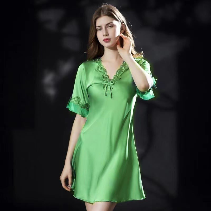 Lace Nightclothes Ice Silk Short Sleeve