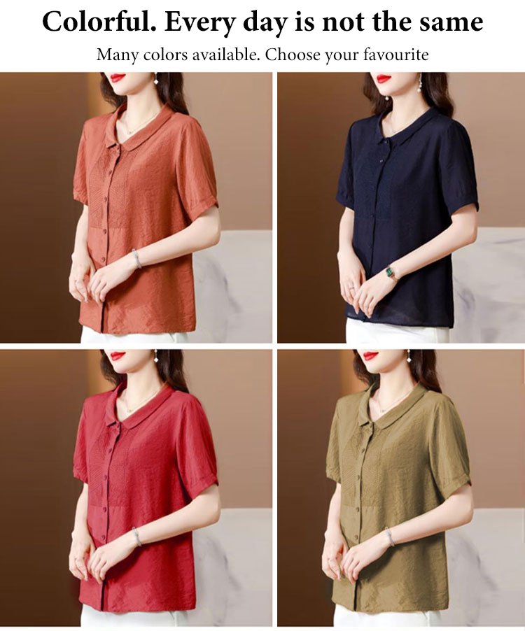 Breathable cotton linen High-end women's short-sleeved shirt